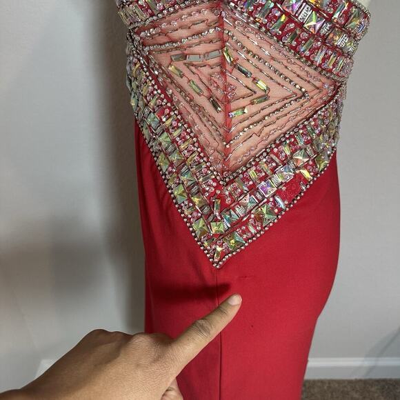 Vintage TONY BOWLS Sequin Cut Out Red Halter Cocktail Dress Pageant HOCO Formal - Picture 12 of 17